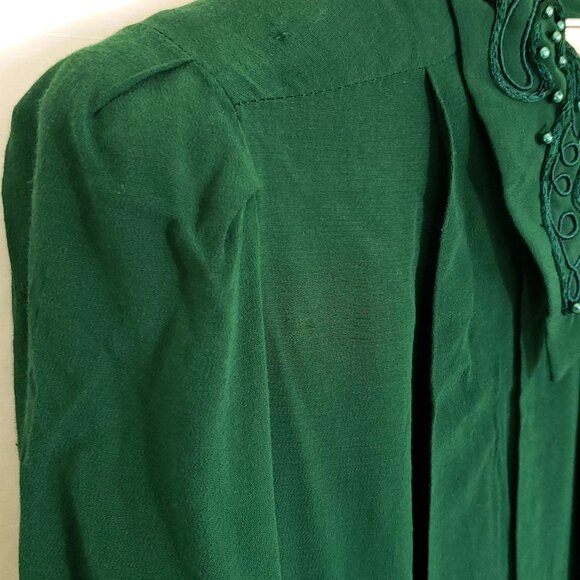 Karin Stevens Gown | 1980s Drop Waist Dress | Forrest Green Pleated Modest Frock - Picture 5 of 7